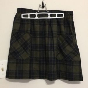 Wool Blend Plaid Skirt
